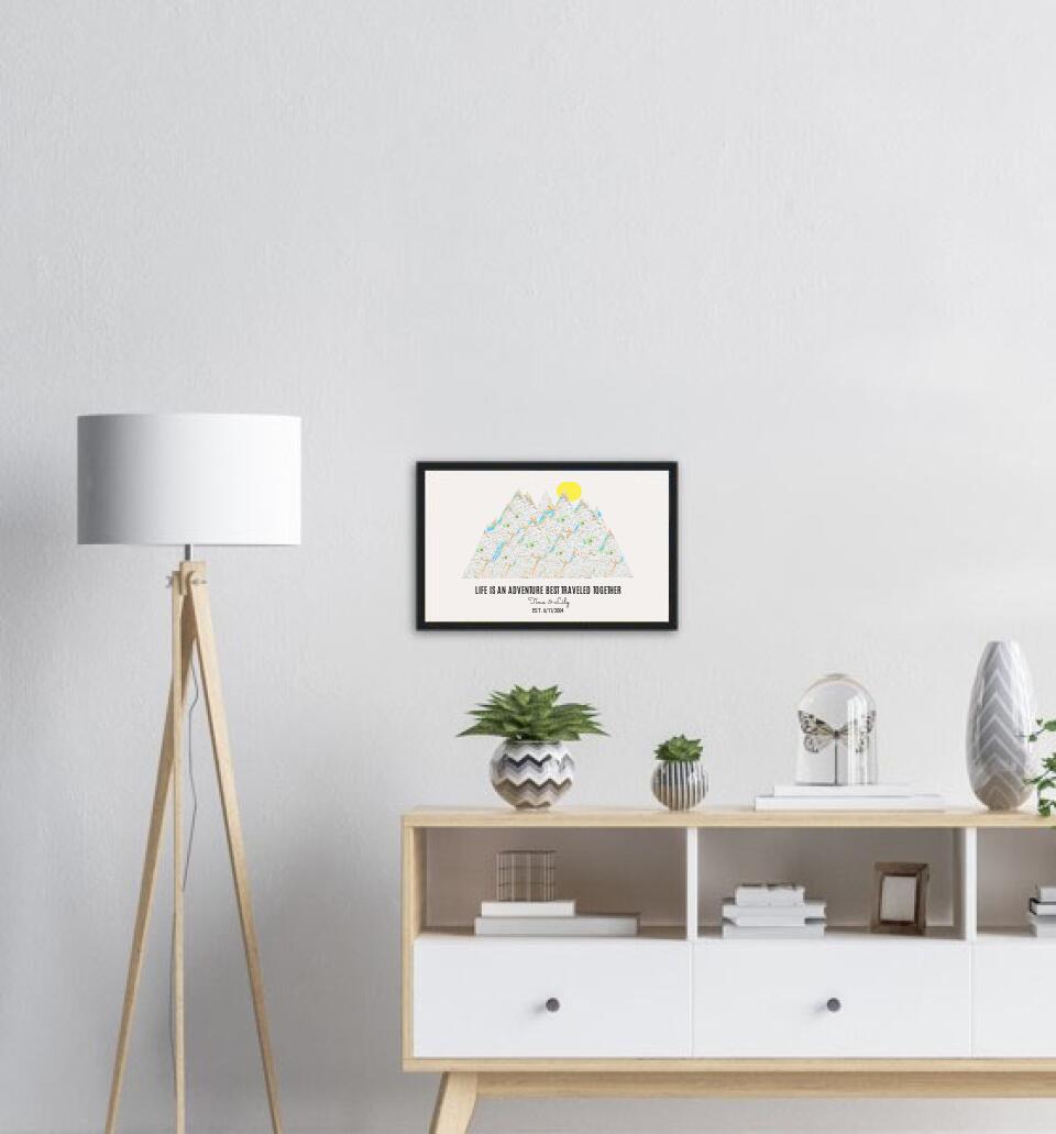 Personalized Milestones Map Print: 3-8 Locations Mountain Wall Art, Custom Travel Poster