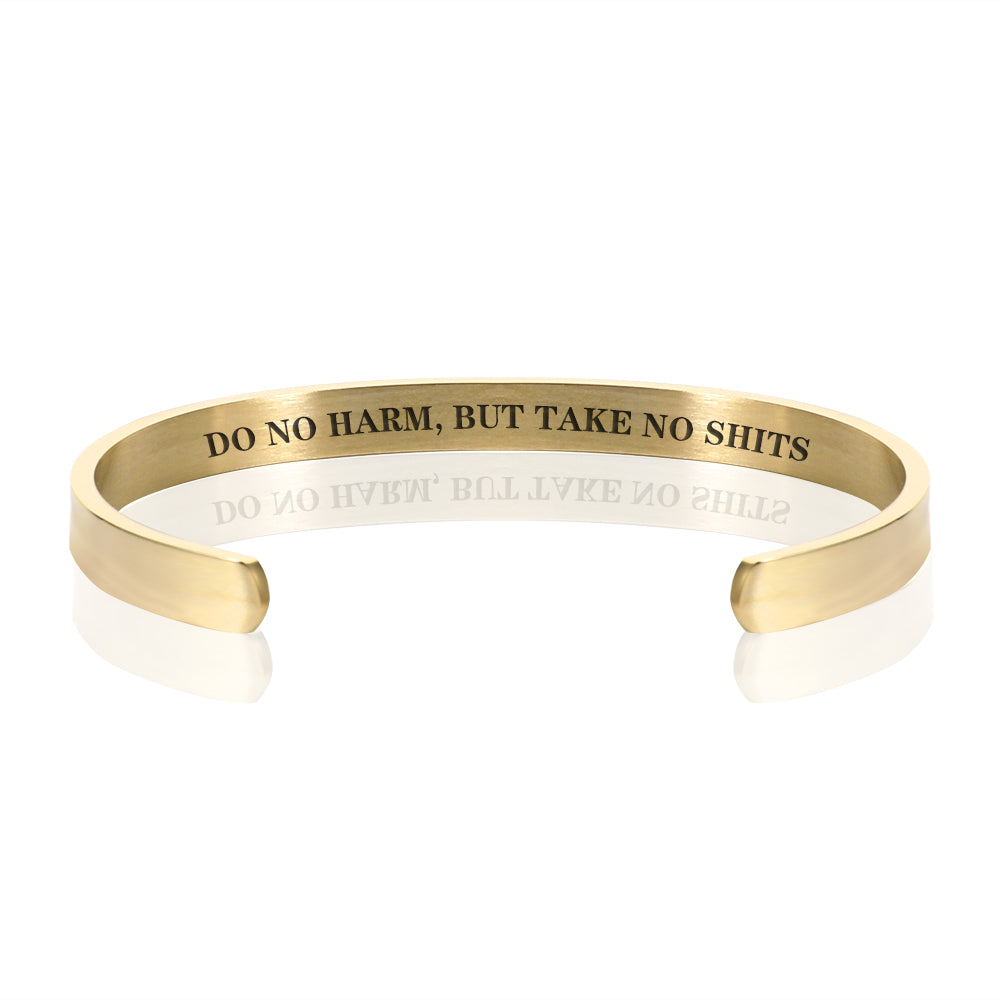 DO NO HARM, BUT TAKE NO SHITS BRACELET BANGLE - Gold