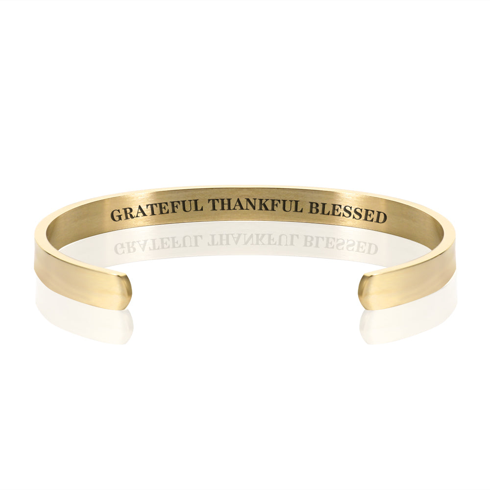 GRATEFUL THANKFUL BLESSED BRACELET BANGLES - Gold