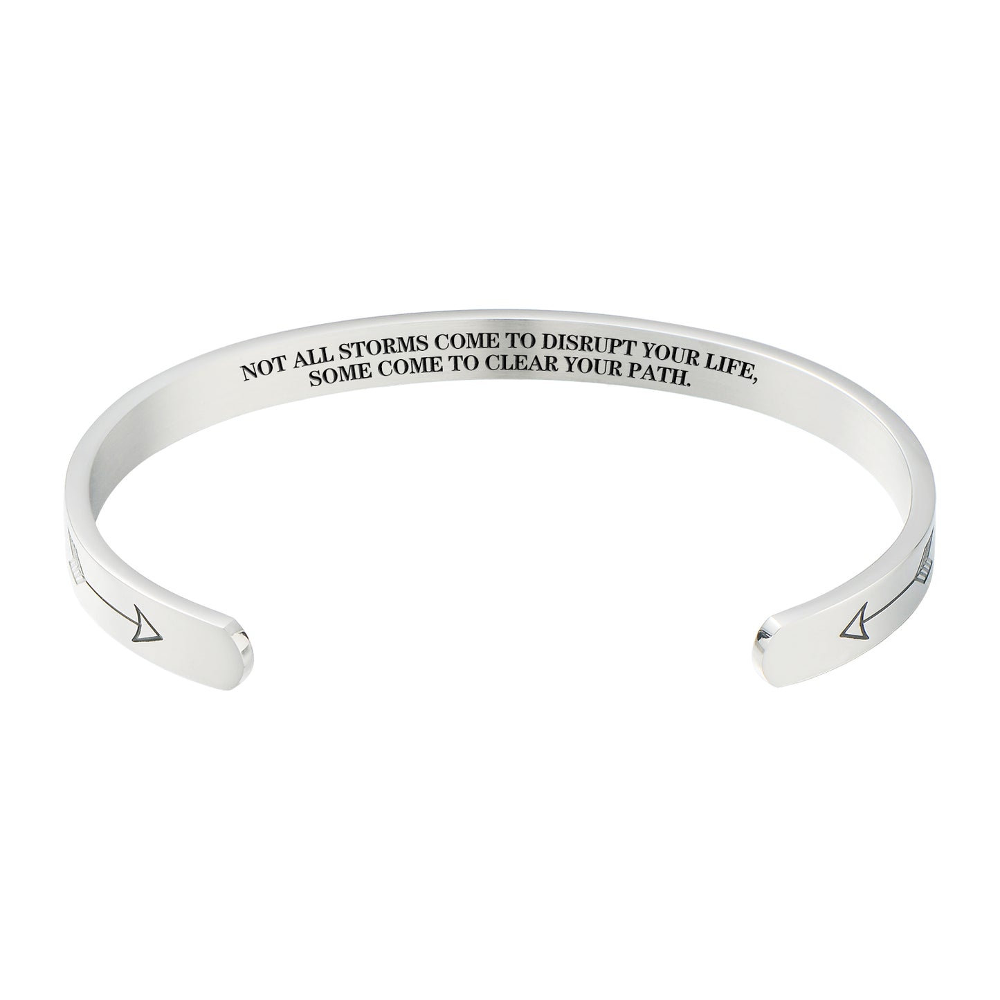 "Not all storms come to disrupt your life, some come to clear your path." Inspirational Message Bracelet Cuff