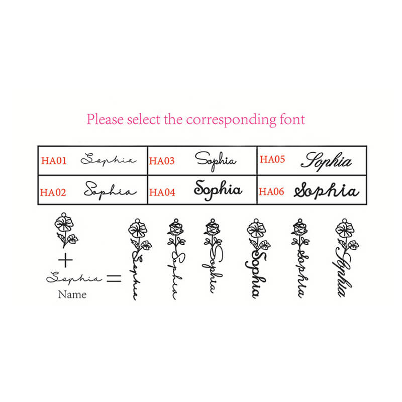 Personalized Name Necklace With Birth Flower, Birth Month Flower Name Necklace Gifts For Her