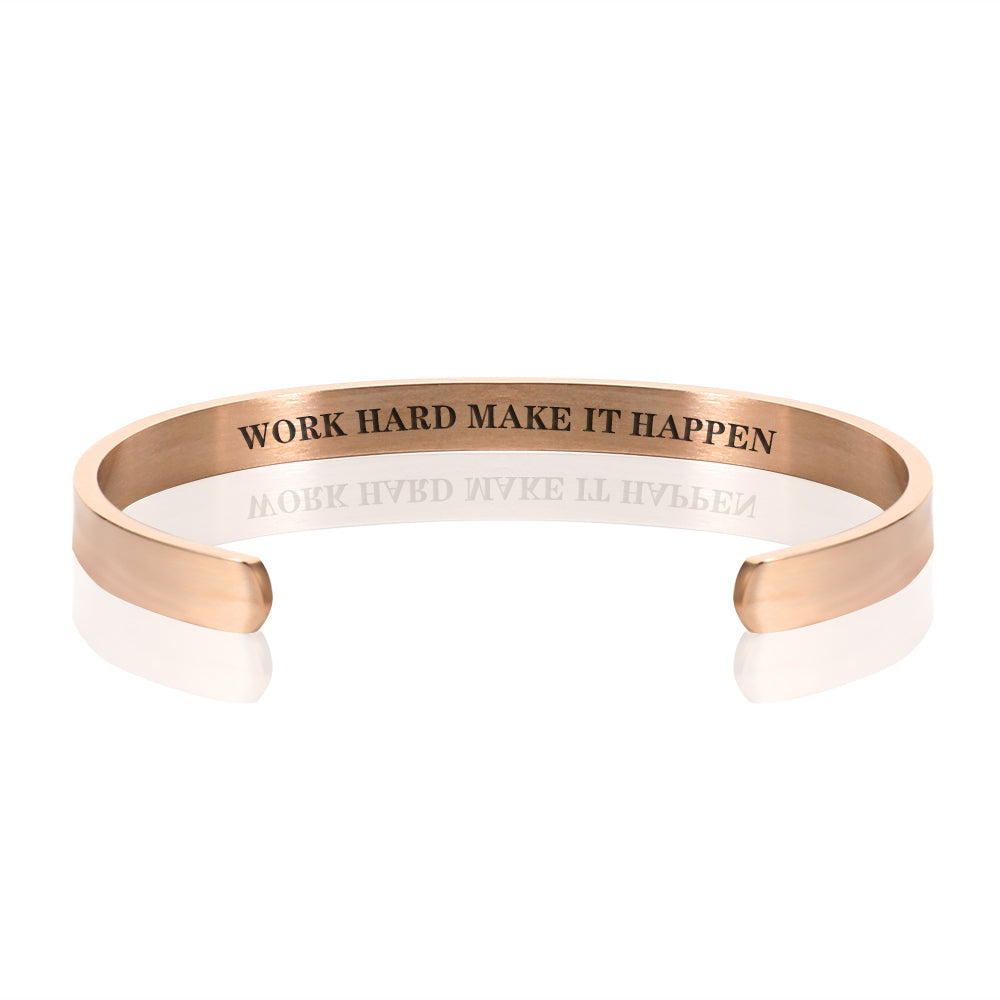 WORK HARD MAKE IT HAPPEN BRACELET BANGLE - Rose Gold