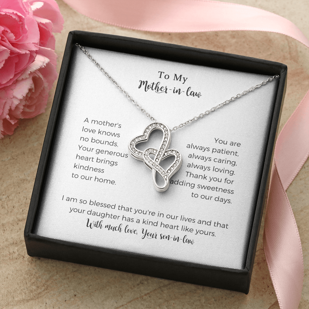 To My Mother-in-law, A Mother's Love Knows No Bounds, Double Hearts Necklace, Mother Gift For Valentine's, Birthday, Anniversary For Mom