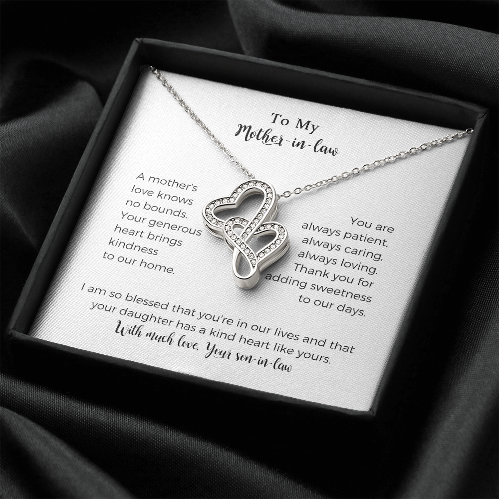 To My Mother-in-law, A Mother's Love Knows No Bounds, Double Hearts Necklace, Mother Gift For Valentine's, Birthday, Anniversary For Mom