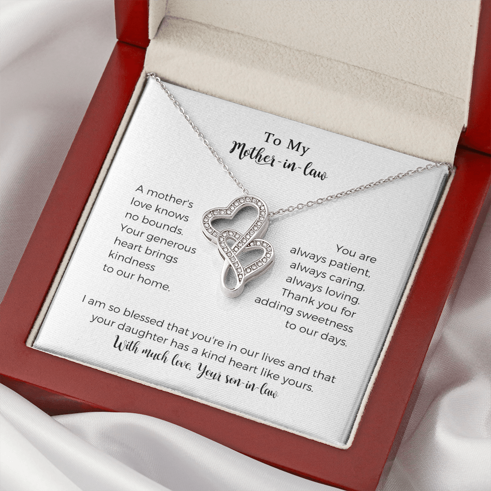 To My Mother-in-law, A Mother's Love Knows No Bounds, Double Hearts Necklace, Mother Gift For Valentine's, Birthday, Anniversary For Mom