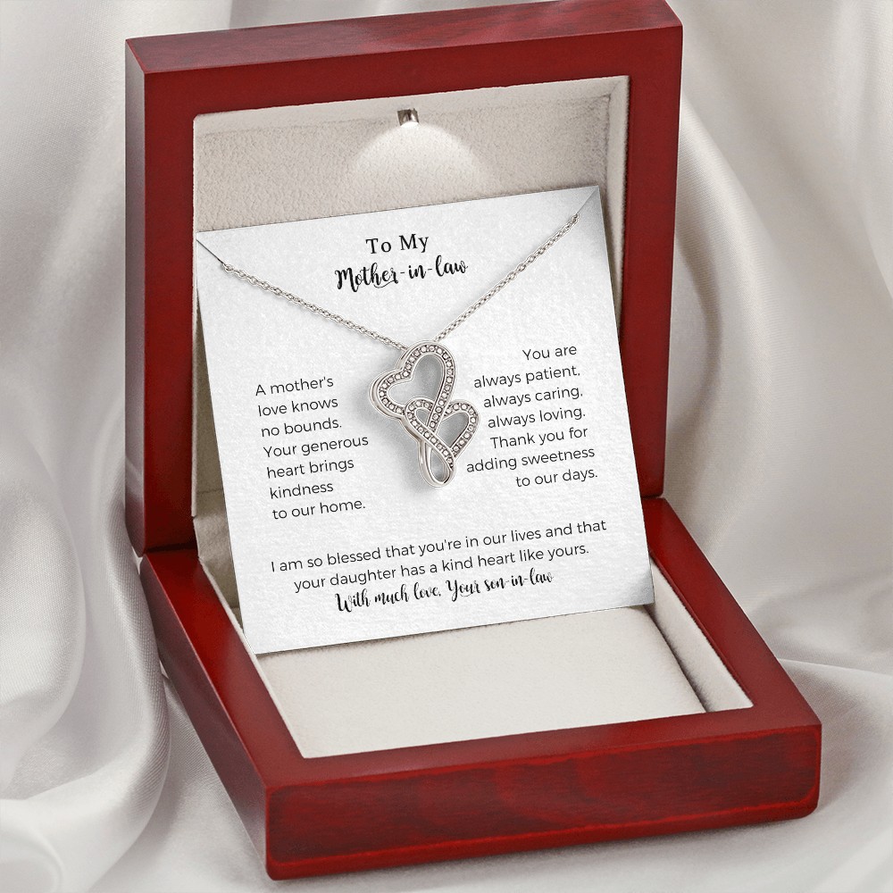 To My Mother-in-law, A Mother's Love Knows No Bounds, Double Hearts Necklace, Mother Gift For Valentine's, Birthday, Anniversary For Mom