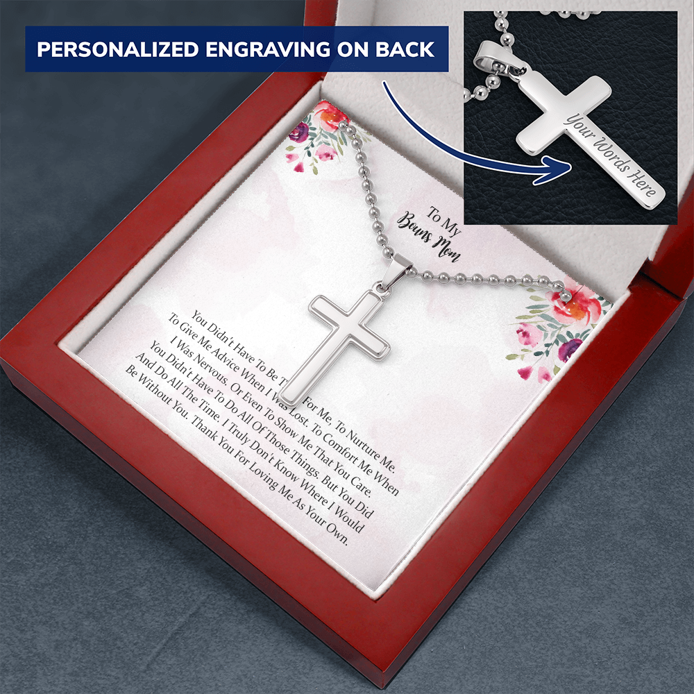 To My Bonus Mom Personalized Cross Necklace, Thank You For Loving Me As Your Own