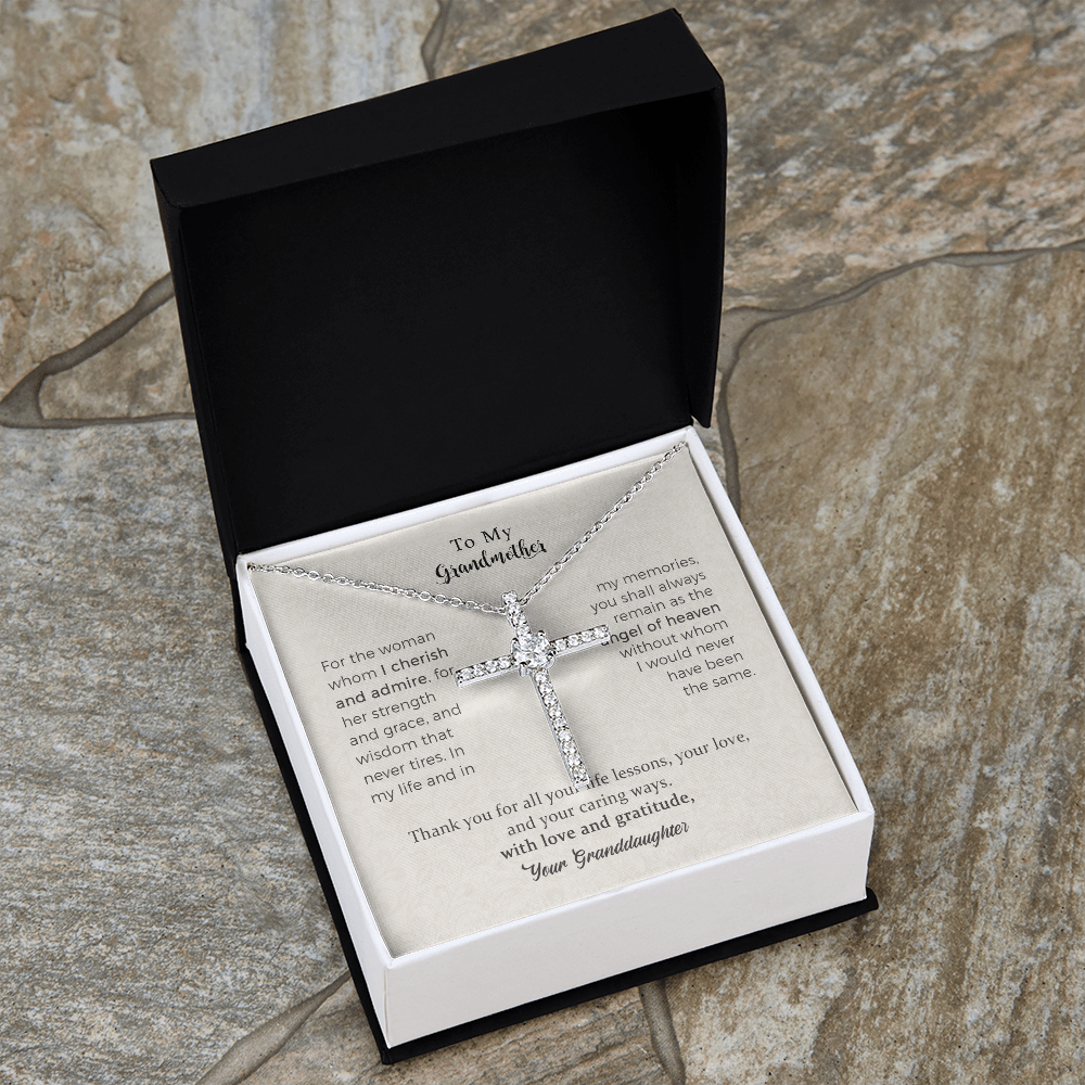 To my Darling Grandmother, Thank you for all CZ Cross Necklace For Grandmother From Grandchild, Mom Necklaces For Women, Birthday Gift Ideas, Mother's Day Jewelry For Her