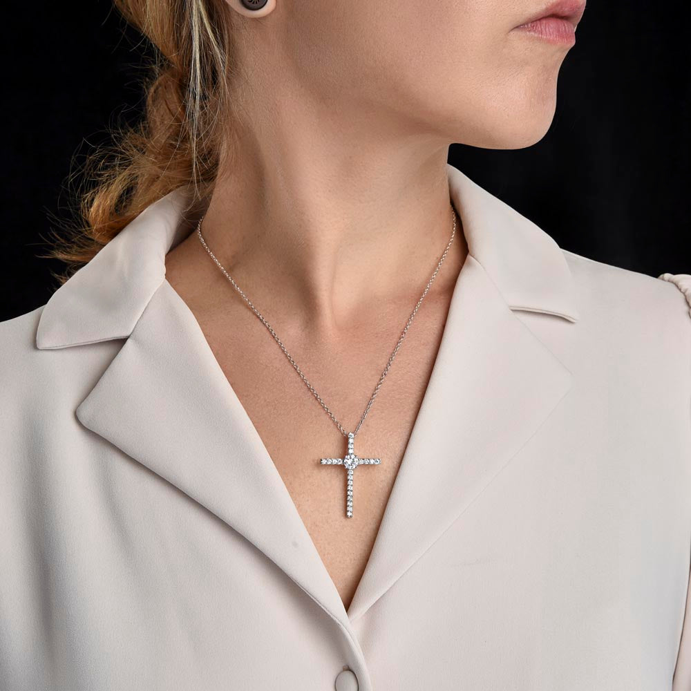 Daughter CZ Cross Necklace Gift from Mom Dad, To My Beautiful Daughter Necklace, Jewelry Gift for Daughter from Mother Father on Birthday, Graduation with Message Card