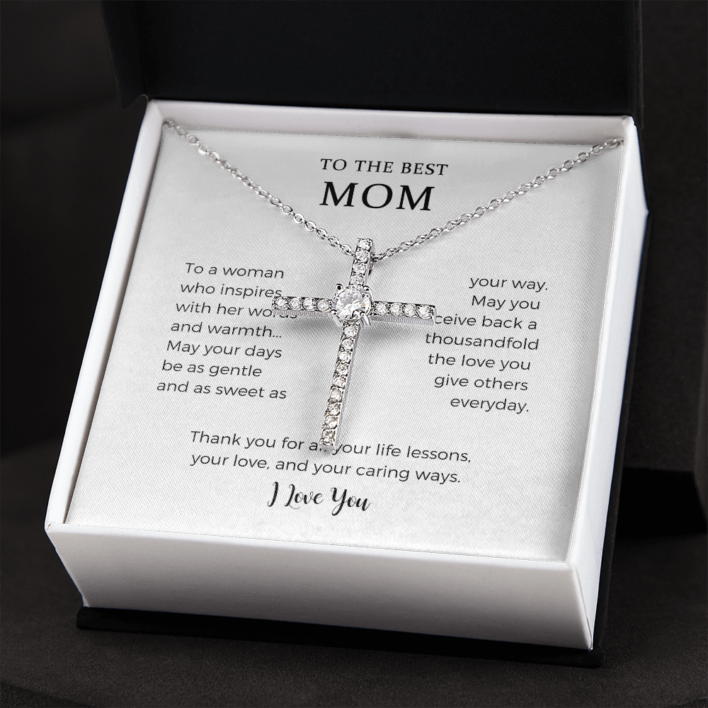 To The Best Mom, To A Woman Who Inspires, Cz Cross Necklace, Mother Gift For Valentine's, Birthday, Anniversary