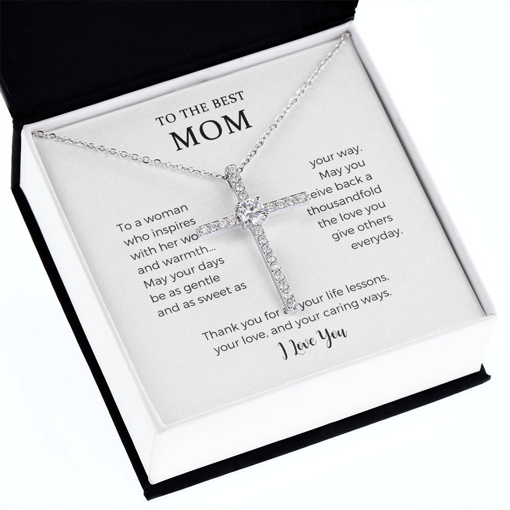 To The Best Mom, To A Woman Who Inspires, Cz Cross Necklace, Mother Gift For Valentine's, Birthday, Anniversary