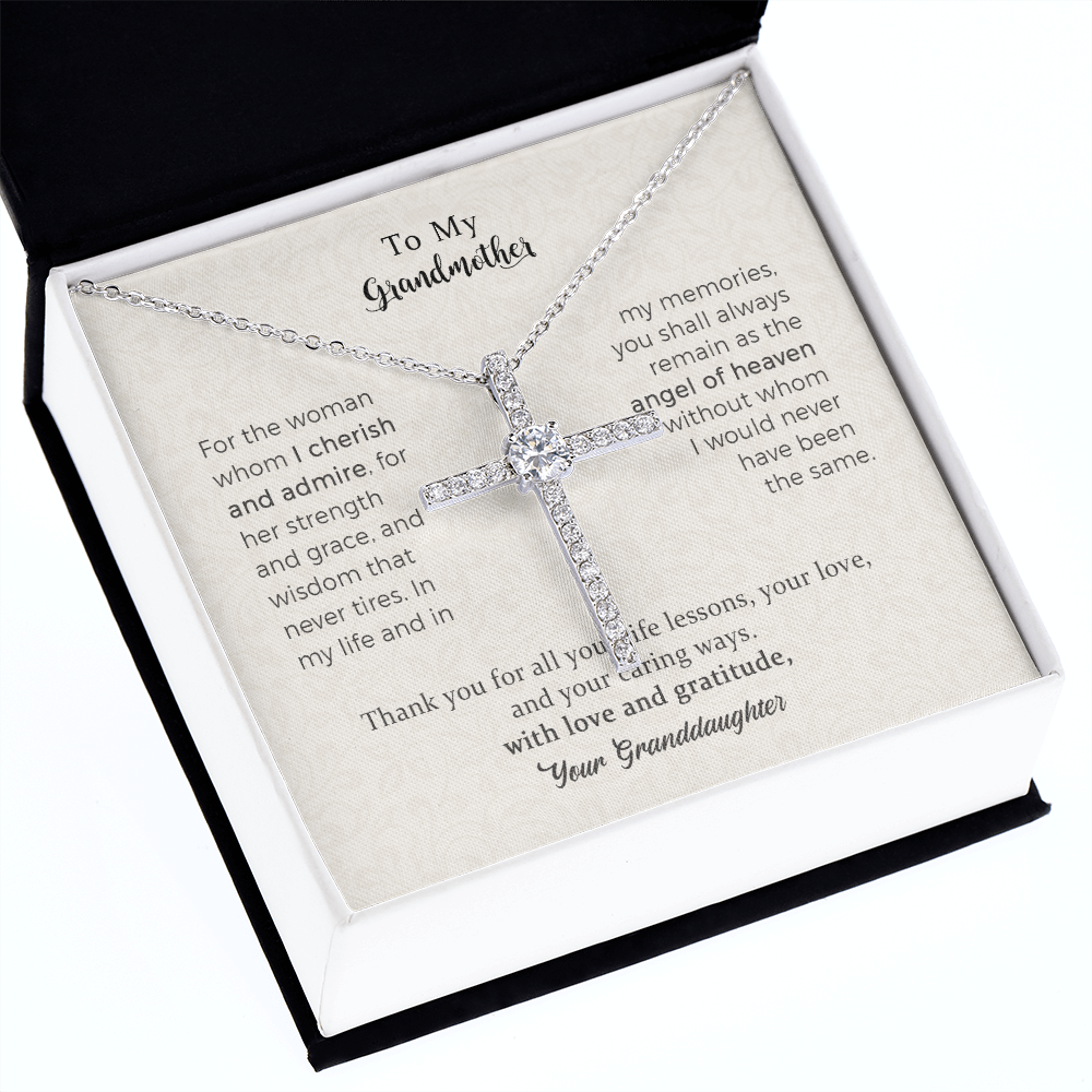 To my Darling Grandmother, Thank you for all CZ Cross Necklace For Grandmother From Grandchild, Mom Necklaces For Women, Birthday Gift Ideas, Mother's Day Jewelry For Her