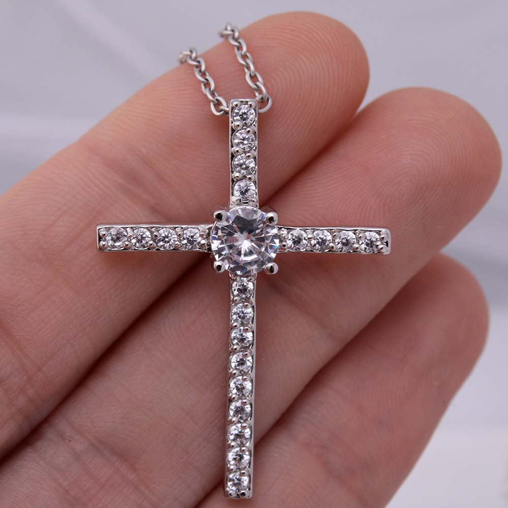 Daughter CZ Cross Necklace Gift from Mom Dad, To My Beautiful Daughter Necklace, Jewelry Gift for Daughter from Mother Father on Birthday, Graduation with Message Card