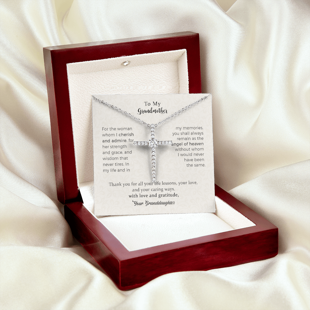 To my Darling Grandmother, Thank you for all CZ Cross Necklace For Grandmother From Grandchild, Mom Necklaces For Women, Birthday Gift Ideas, Mother's Day Jewelry For Her