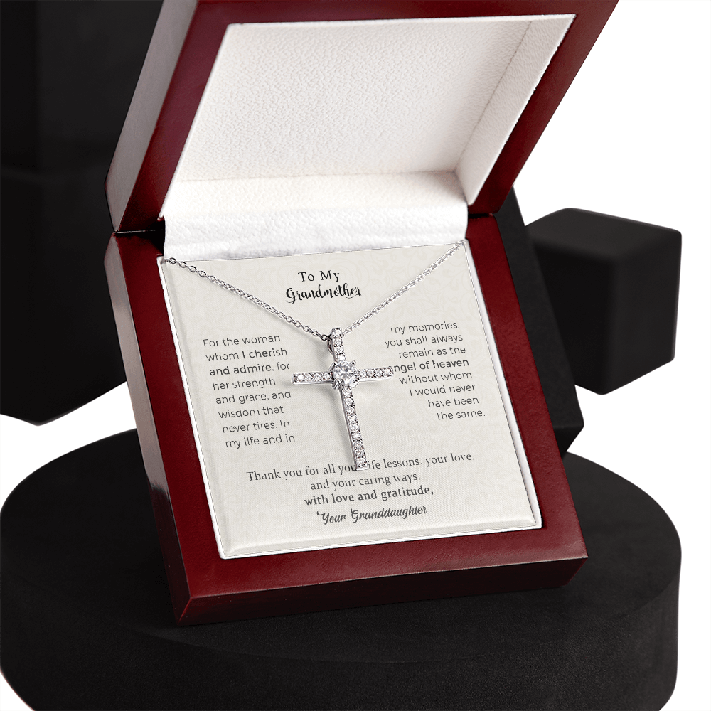 To my Darling Grandmother, Thank you for all CZ Cross Necklace For Grandmother From Grandchild, Mom Necklaces For Women, Birthday Gift Ideas, Mother's Day Jewelry For Her