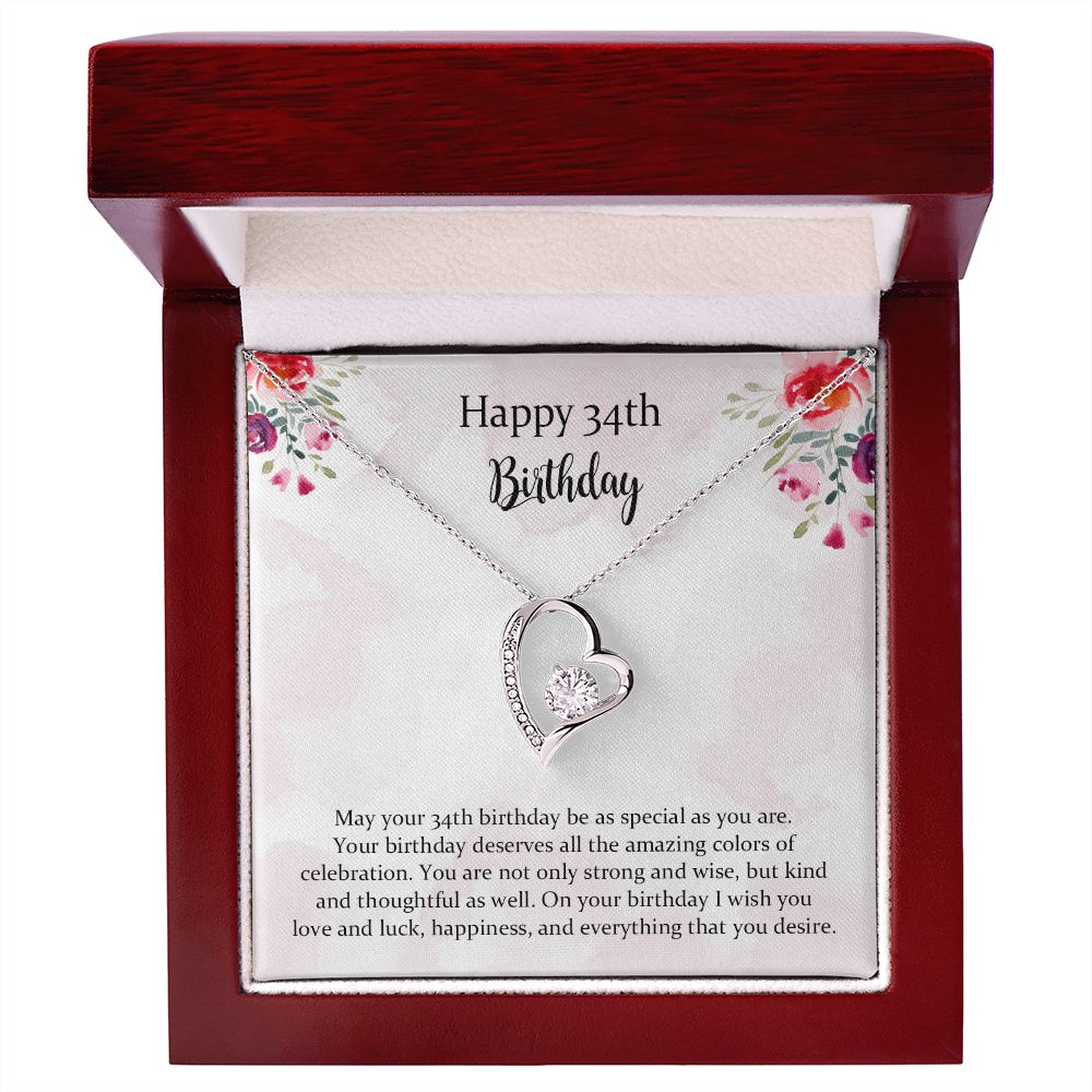 Happy 34th Birthday Jewelry Gift for Girls Women， Necklace Mother Daughter Sister Aunt Niece Cousin Friend Birthday Gift with Message Card and Gift Box