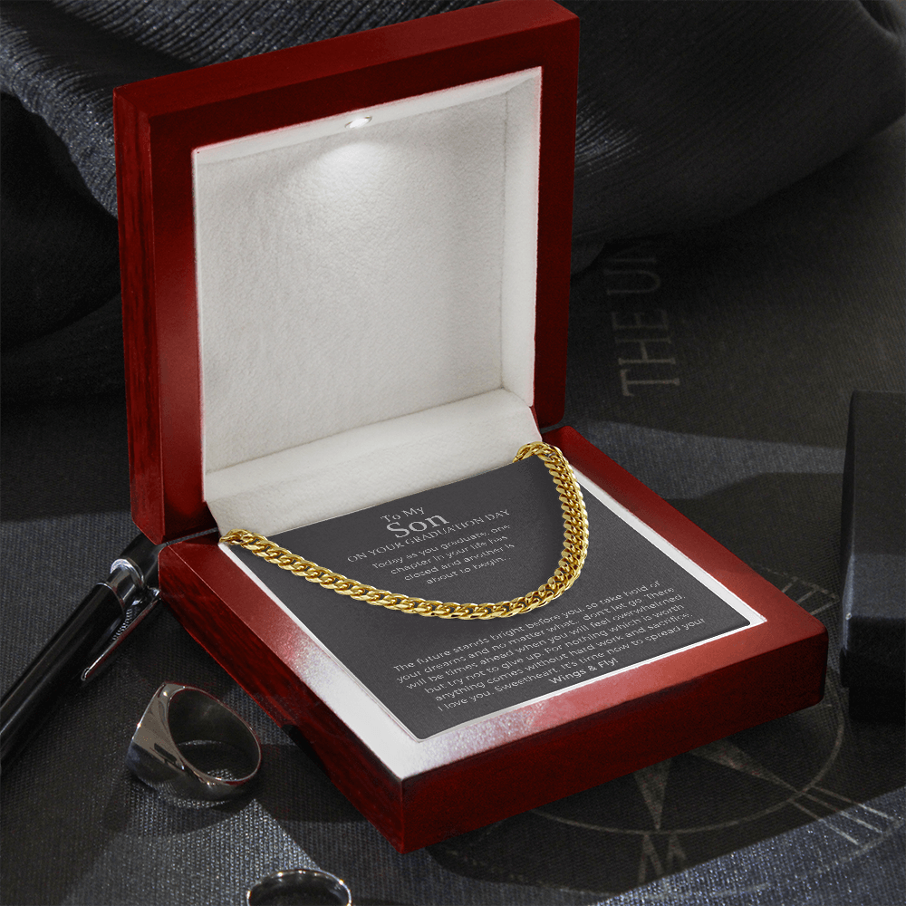 To My Son On Your Graduation Day Cuban Link Chain Necklace, Graduation Gift For Him, College Graduation Gift For Him, High School, Senior Graduation, Class Of 2022