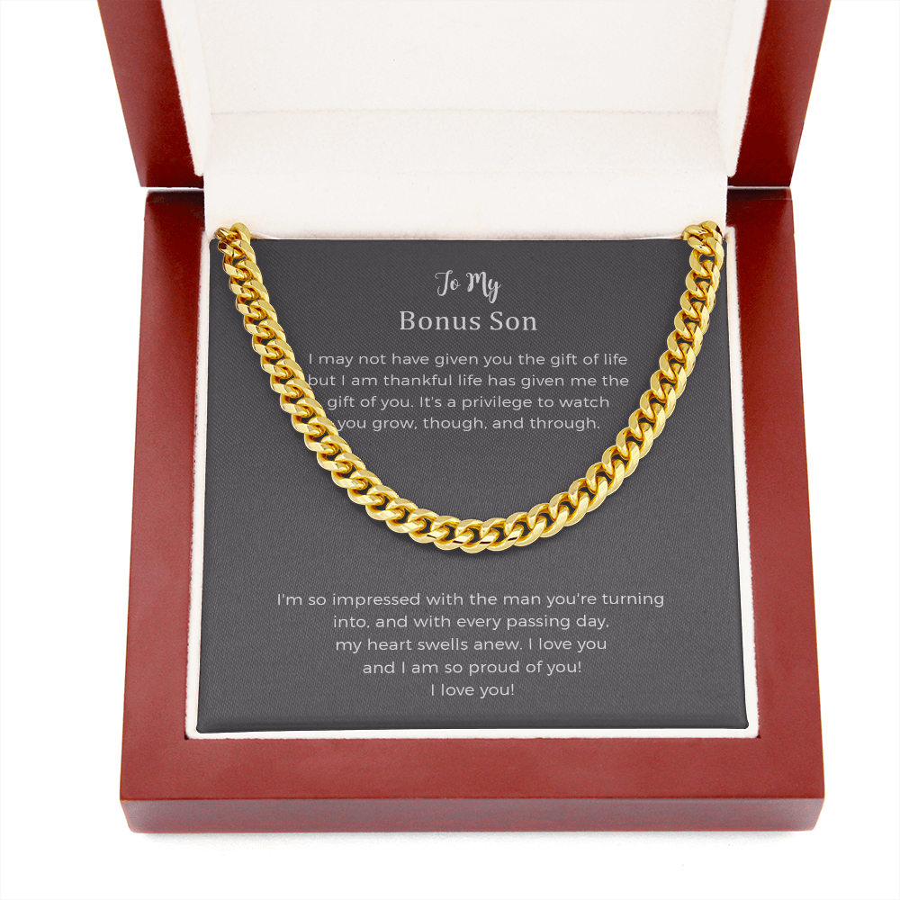 Bonus Son Gift, Step Son Gift, Stepson Birthday Gift, Adopted Son Gift, Step-Son Graduation Gift, To My Bonus Son Cuban Chain Necklace