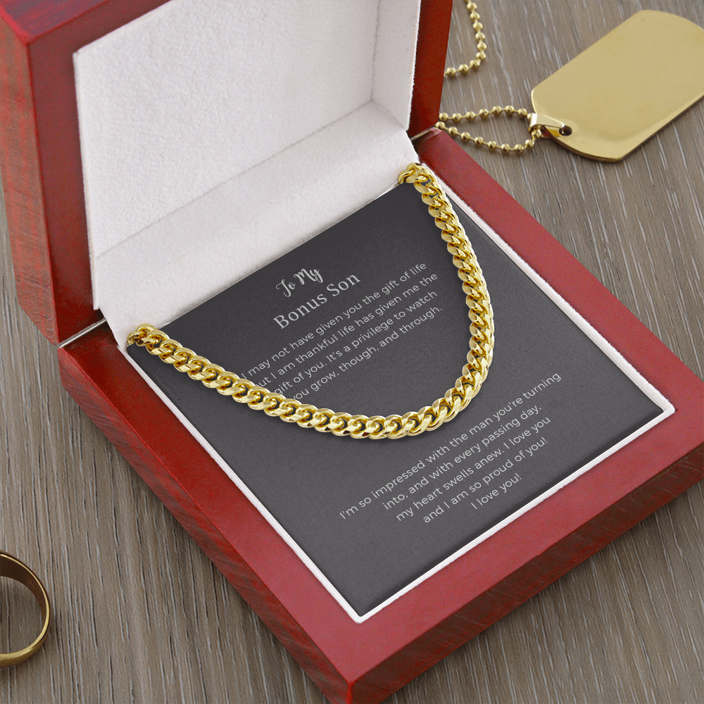 Bonus Son Gift, Step Son Gift, Stepson Birthday Gift, Adopted Son Gift, Step-Son Graduation Gift, To My Bonus Son Cuban Chain Necklace