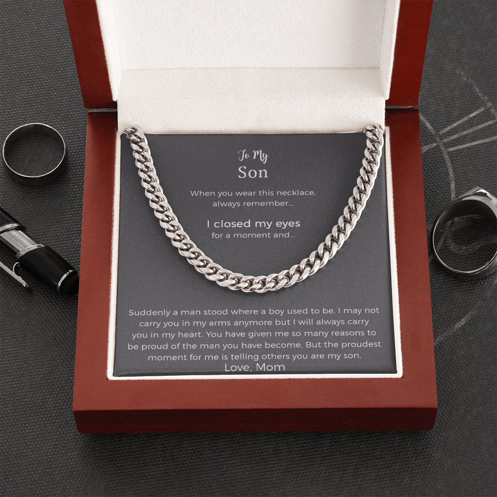 Sentimental Son Gifts From Mom, Son Cuban Chain Necklace, Mother To Son Gifts, Gifts For Son Birthday, Unique Gifts For Son From Mother