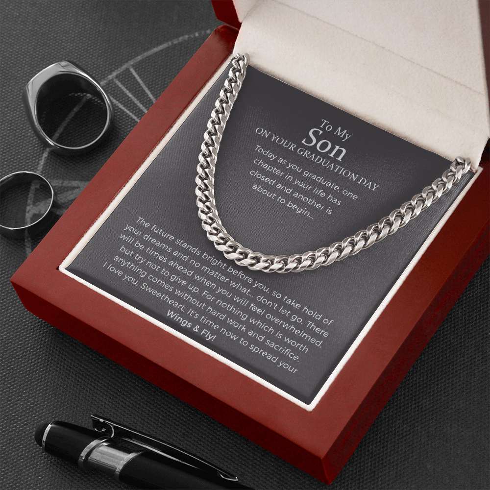 To My Son On Your Graduation Day Cuban Link Chain Necklace, Graduation Gift For Him, College Graduation Gift For Him, High School, Senior Graduation, Class Of 2022
