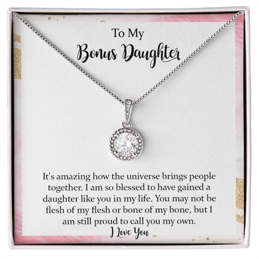 Step Daughter Gift from Stepmom Stepdad, To My Bonus Daughter Eternal Hope Necklace, Stepdaughter Jewelry Gift for Daughter on Birthday, Christmas, Graduation with Message Card