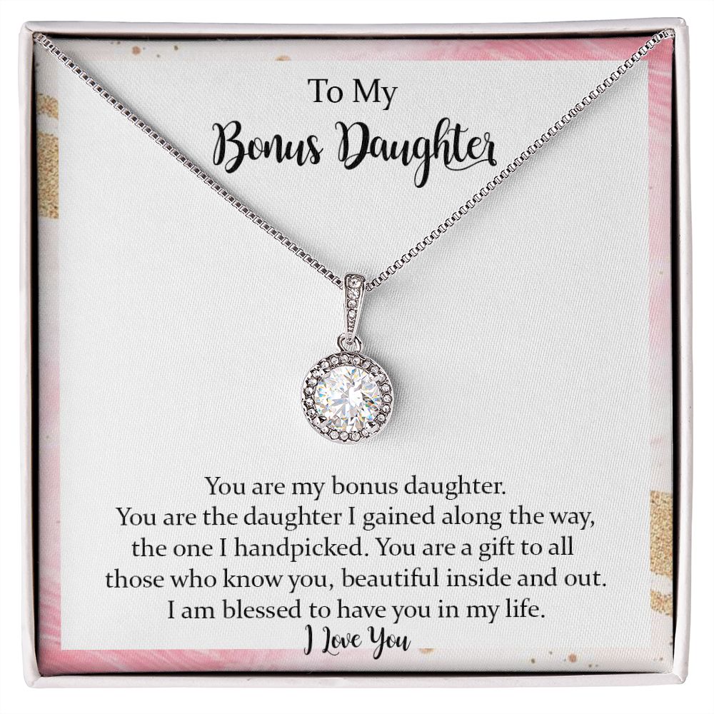 To My Bonus Daughter Eternal Hope Necklace,Step Daughter Gift from Stepmom Stepdad,Jewelry Gift for Daughter on Birthday, Christmas, Graduation with Message Card