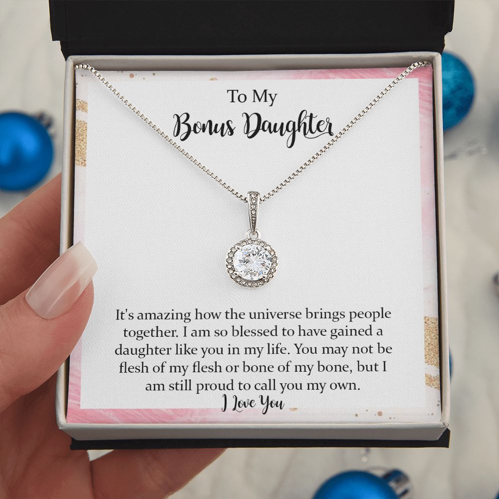 Step Daughter Gift from Stepmom Stepdad, To My Bonus Daughter Eternal Hope Necklace, Stepdaughter Jewelry Gift for Daughter on Birthday, Christmas, Graduation with Message Card
