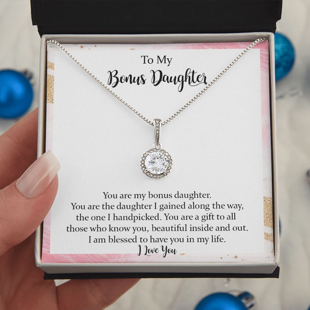 To My Bonus Daughter Eternal Hope Necklace,Step Daughter Gift from Stepmom Stepdad,Jewelry Gift for Daughter on Birthday, Christmas, Graduation with Message Card