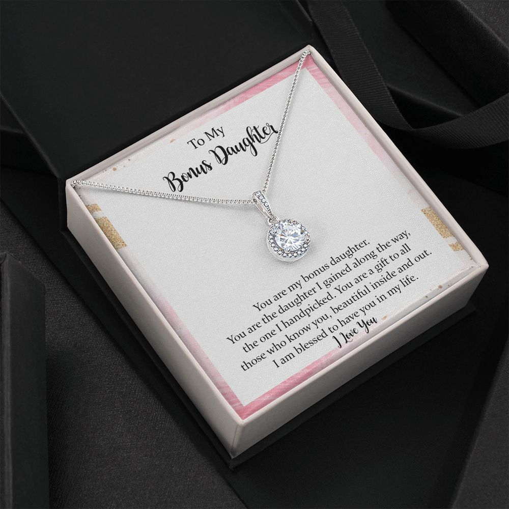 To My Bonus Daughter Eternal Hope Necklace,Step Daughter Gift from Stepmom Stepdad,Jewelry Gift for Daughter on Birthday, Christmas, Graduation with Message Card