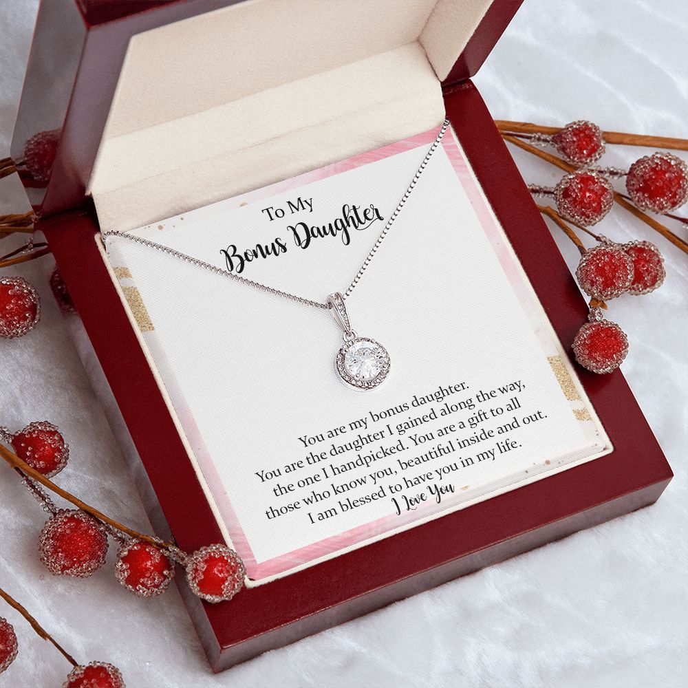 To My Bonus Daughter Eternal Hope Necklace,Step Daughter Gift from Stepmom Stepdad,Jewelry Gift for Daughter on Birthday, Christmas, Graduation with Message Card