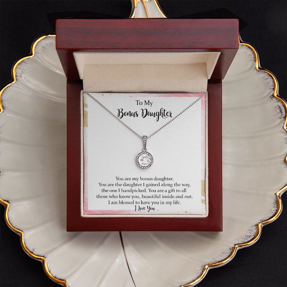 To My Bonus Daughter Eternal Hope Necklace,Step Daughter Gift from Stepmom Stepdad,Jewelry Gift for Daughter on Birthday, Christmas, Graduation with Message Card