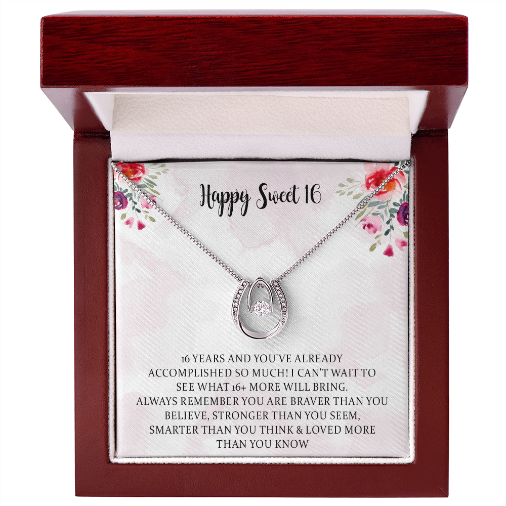 Sweet 16 Lucky In Love Necklace Gift, 16th Birthday Gift Girl Necklace, Happy Sweet 16