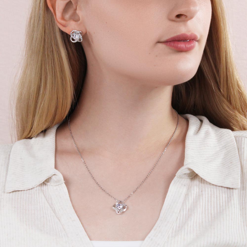 To My Beautiful Mom Love Knot Earring & Necklace Set Gifts, Mother Gift For Valentine's, Birthday, Anniversary