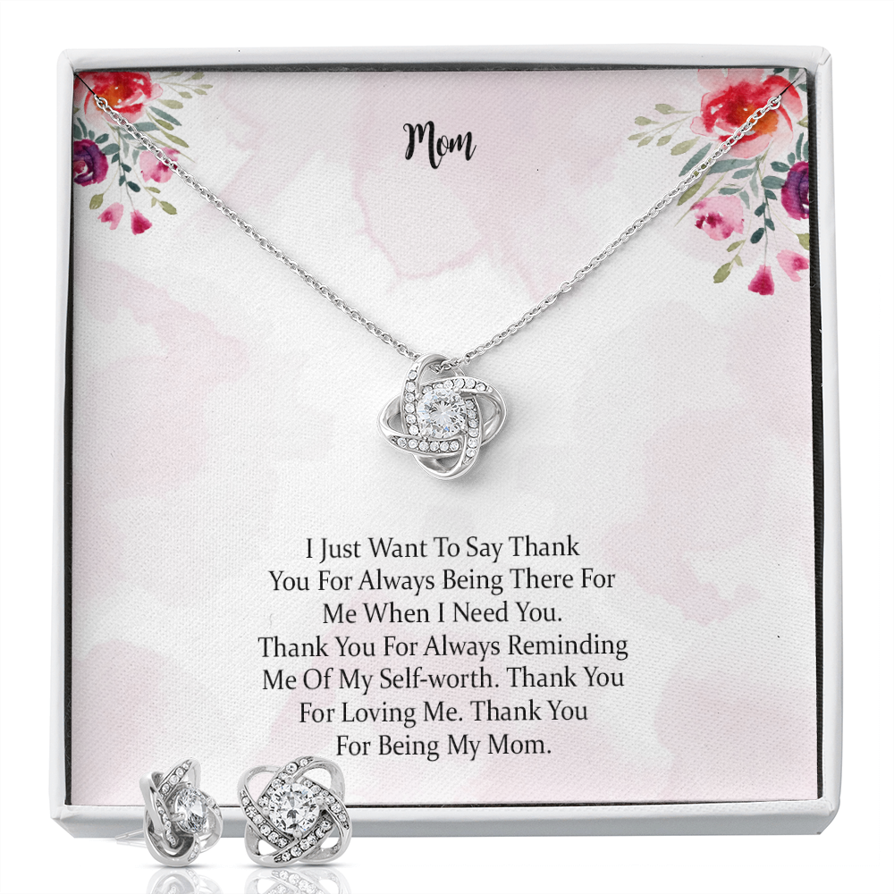 Love Knot Earring & Necklace Set Gift For Mom Thank You For Being My Mom, Mother Gift For Valentine's, Birthday, Anniversary