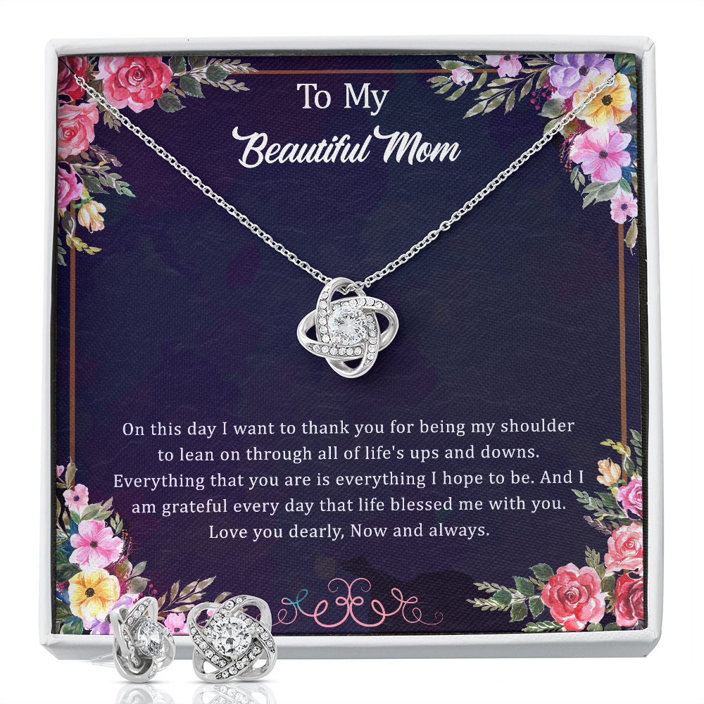 To My Beautiful Mom Love Knot Earring & Necklace Set Gifts, Mother Gift For Valentine's, Birthday, Anniversary