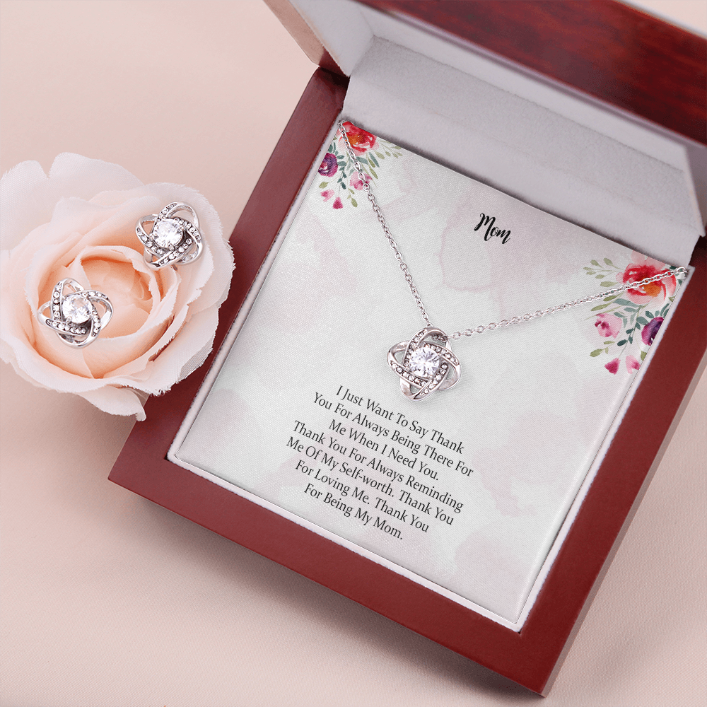 Love Knot Earring & Necklace Set Gift For Mom Thank You For Being My Mom, Mother Gift For Valentine's, Birthday, Anniversary