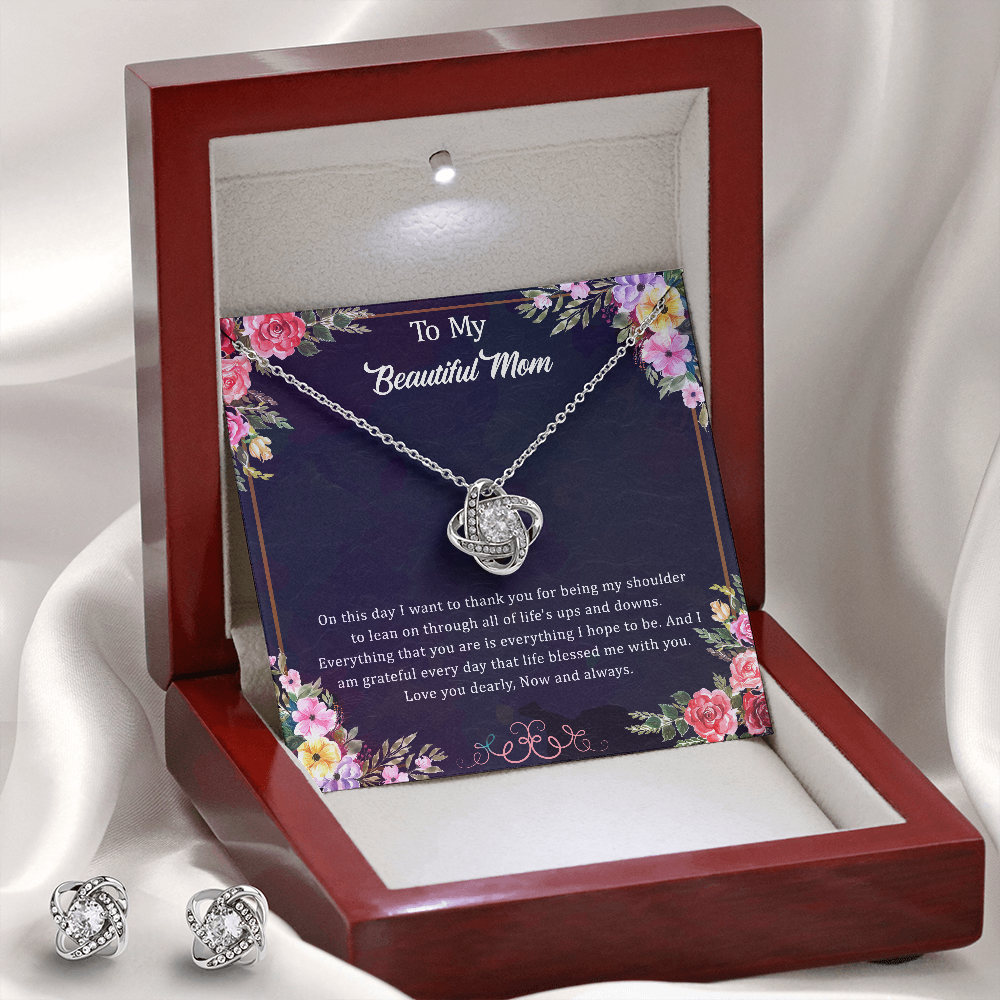 To My Beautiful Mom Love Knot Earring & Necklace Set Gifts, Mother Gift For Valentine's, Birthday, Anniversary