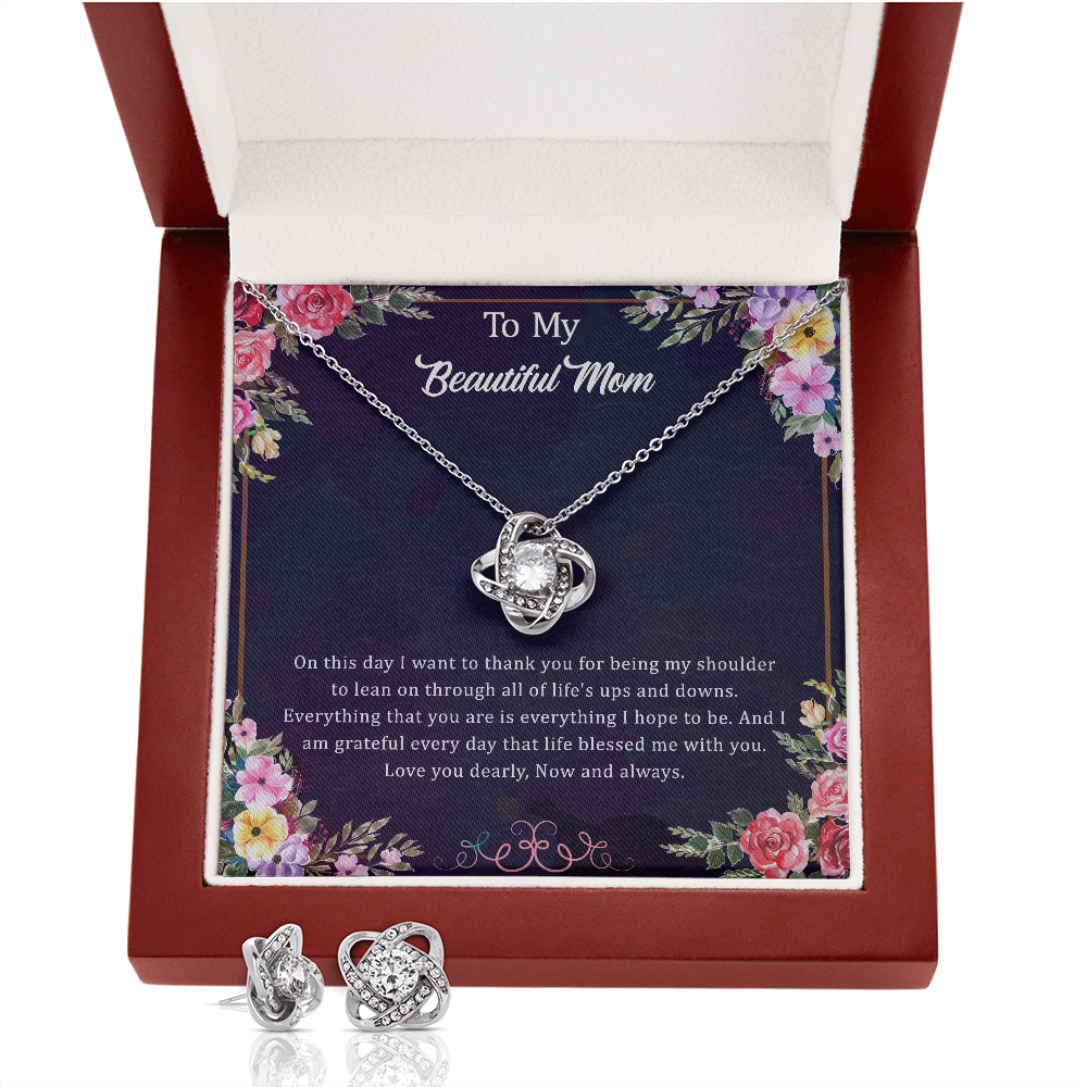 To My Beautiful Mom Love Knot Earring & Necklace Set Gifts, Mother Gift For Valentine's, Birthday, Anniversary