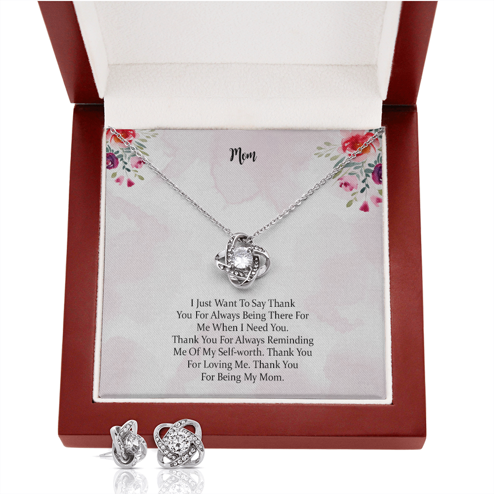 Love Knot Earring & Necklace Set Gift For Mom Thank You For Being My Mom, Mother Gift For Valentine's, Birthday, Anniversary