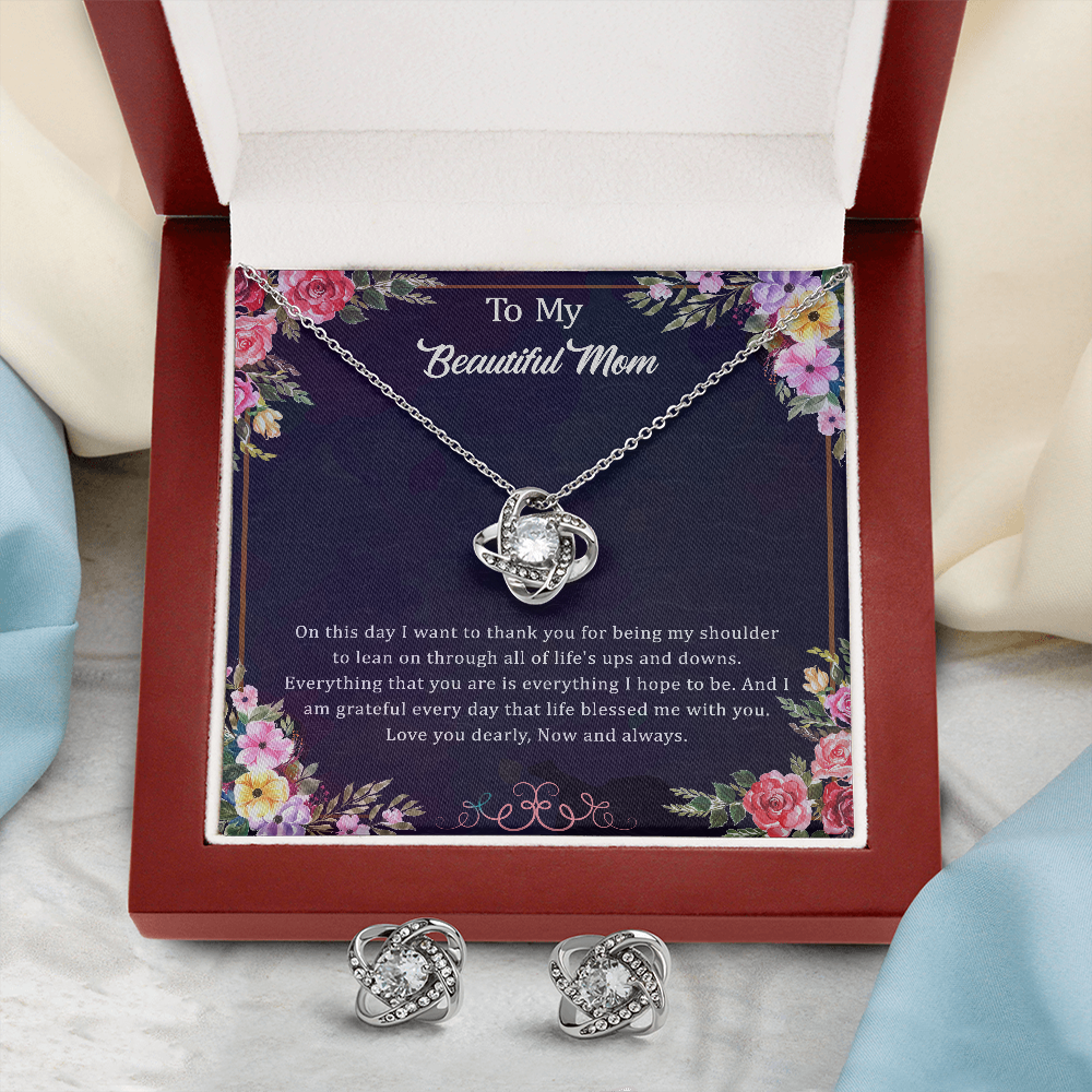 To My Beautiful Mom Love Knot Earring & Necklace Set Gifts, Mother Gift For Valentine's, Birthday, Anniversary