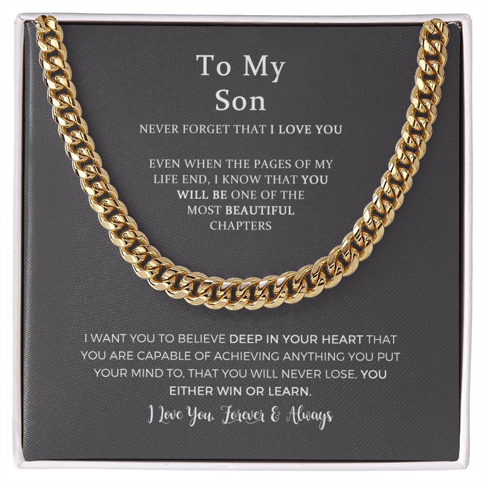 To My Son Stainless Steel Cuban Chain Necklace, Son Necklace from Mom Dad, Unique Christmas, Graduation, Birthday Gifts for Son from Father Mother with Message Card