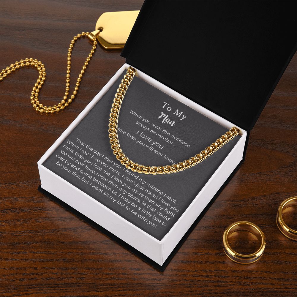 To My Man Stainless Steel Cuban Chain Necklace for Him,Birthday Gifts for Boyfriend Husband,To My Husband Gifts,To My Boyfriend Gifts