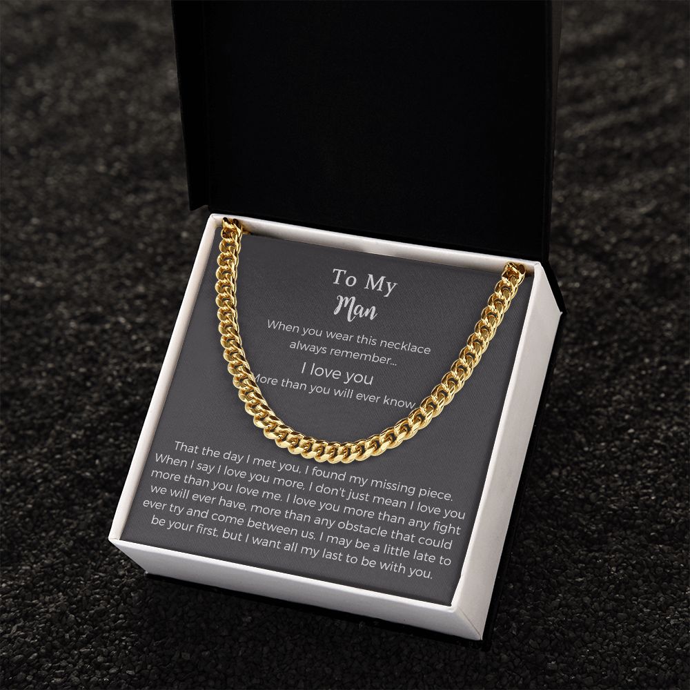 To My Man Stainless Steel Cuban Chain Necklace for Him,Birthday Gifts for Boyfriend Husband,To My Husband Gifts,To My Boyfriend Gifts