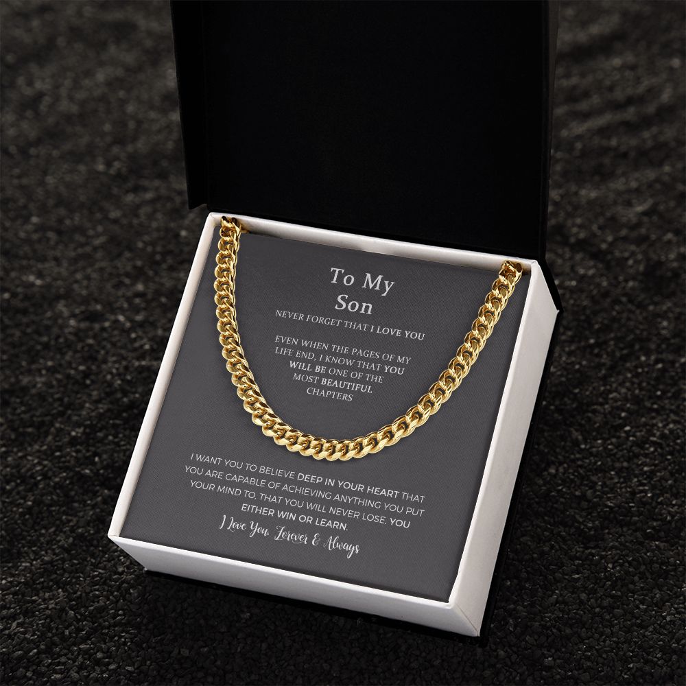 To My Son Stainless Steel Cuban Chain Necklace, Son Necklace from Mom Dad, Unique Christmas, Graduation, Birthday Gifts for Son from Father Mother with Message Card