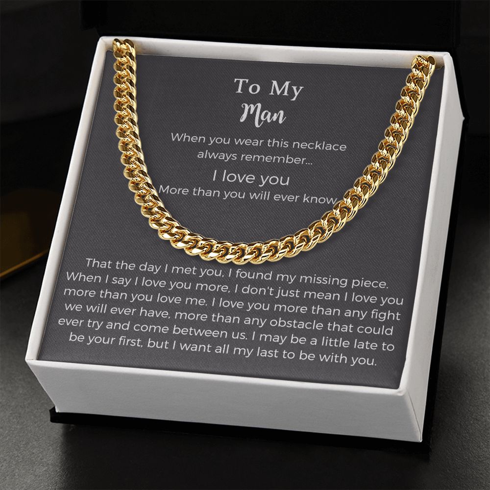 To My Man Stainless Steel Cuban Chain Necklace for Him,Birthday Gifts for Boyfriend Husband,To My Husband Gifts,To My Boyfriend Gifts