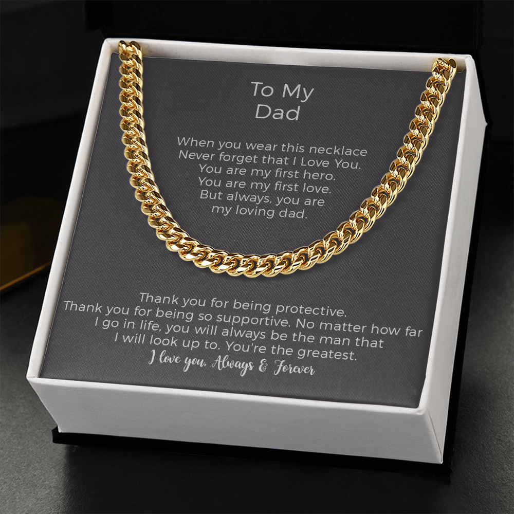 To My Dad Cuban Chain Necklace, Father's Day Gift For Dad, Dad Birthday Gift From Daughter Or Son