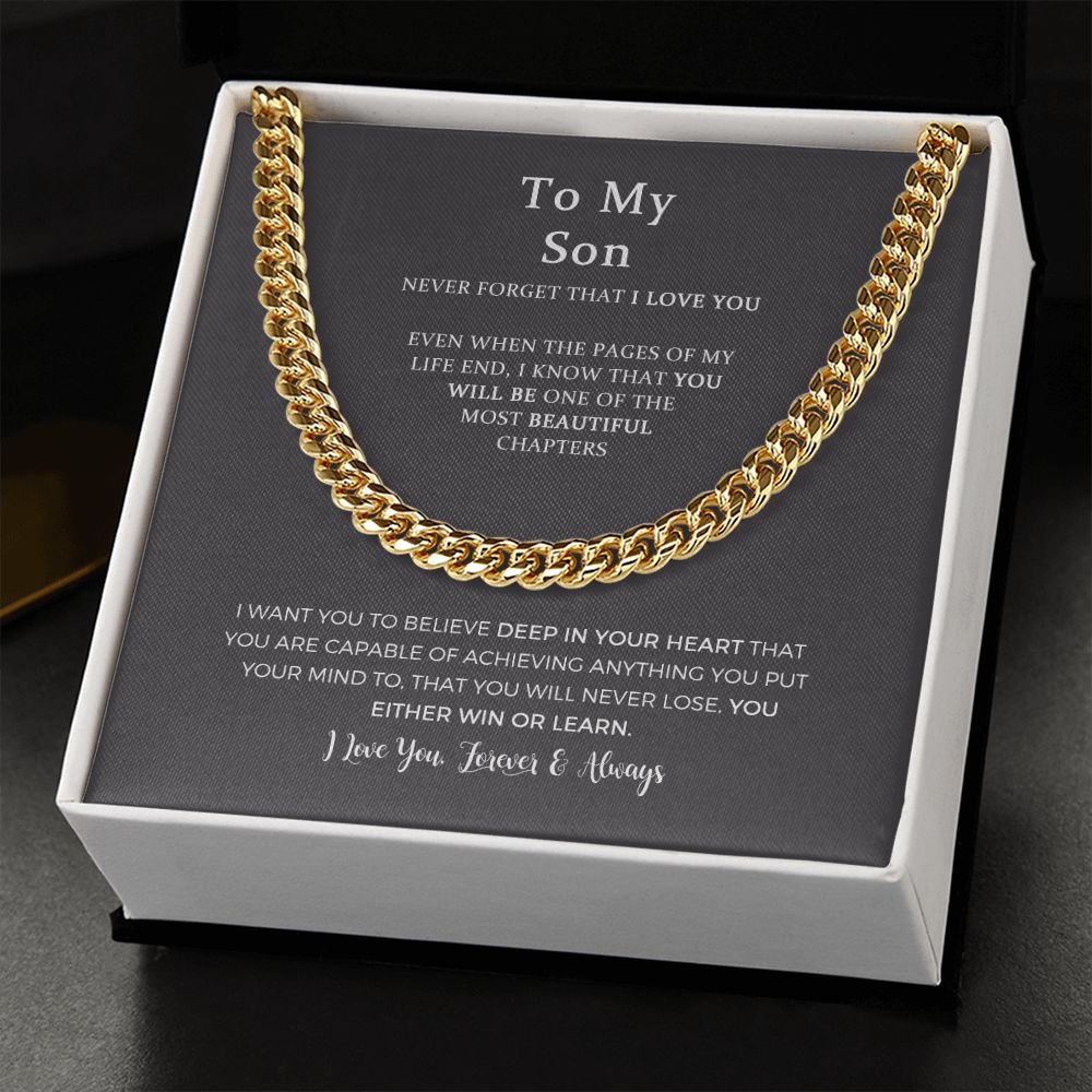 To My Son Stainless Steel Cuban Chain Necklace, Son Necklace from Mom Dad, Unique Christmas, Graduation, Birthday Gifts for Son from Father Mother with Message Card