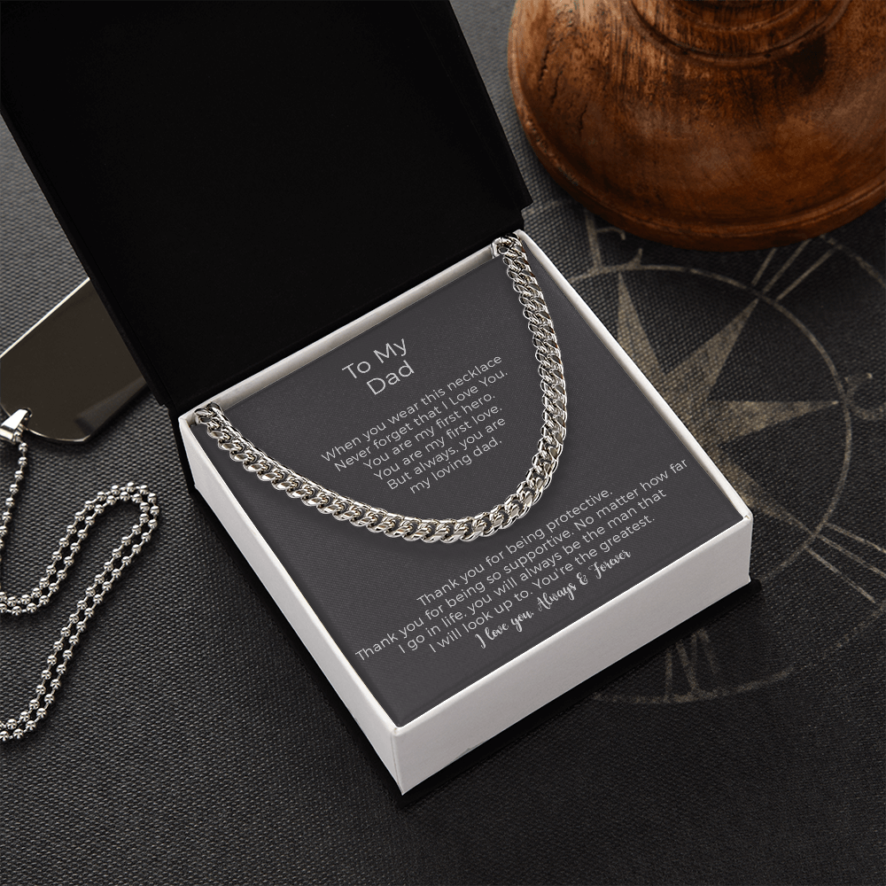 To My Dad Cuban Chain Necklace, Father's Day Gift For Dad, Dad Birthday Gift From Daughter Or Son