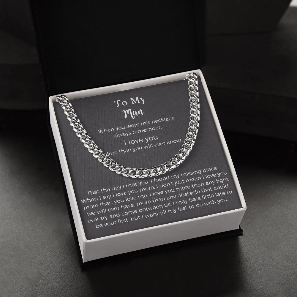 To My Man Stainless Steel Cuban Chain Necklace for Him,Birthday Gifts for Boyfriend Husband,To My Husband Gifts,To My Boyfriend Gifts